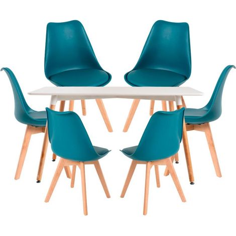 Conjuntos de mesa y sillas - Conjunto Mesa Tower Rectangular 120 x 80 cm Blanca y Pack 6 Sillas Synk Basic - Verde azulado (1/5)