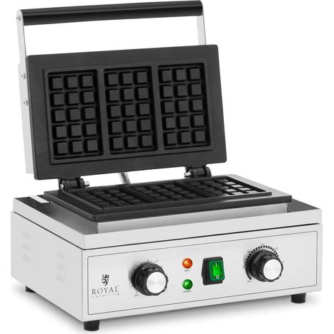 Máquina para hacer gofres 3 gofres belgas 1500 vatios 50-300 °C temporizador 0-5 min acero inoxidable hierro fundido teflón 140008201 (1/5)