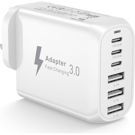 Adaptateur Prise Anglaise, Adaptateur Prise UK avec 3 USB-C et 3 USB-A, 60W Adaptateur Type G Adaptateur PriseVoyage pour Royaume - Uni, Irlande, Jordanie, Kenya, Kowet, Liban, Macao, Malawi, Nigéria (1/5)