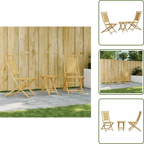 The Living Store Ensemble de bistro 3 pcs bambou - Meubles De Jardin - Salon De Jardin - Set De Bistro - Mobilier Extérieur - Table Pliante (1/5)