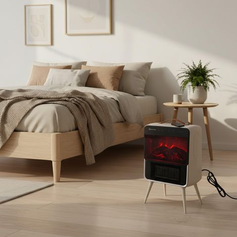 Chauffage électrique Cassete 2000W avec télécommande, 3 modes (Ventilateur/Bas/Élevé), Silencieux 53 dB, Protection contre la surchauffe, Effet flamme, pour pièces de 28 à 35 m² (1/5)