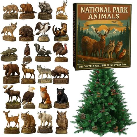 2D-Adventskalender aus Acryl für den Advent  Weihnachtsbaumschmuck mit Nationalparktieren – 24 Tage bis Weihnachten – Saisonale Dekoration – Winter (1/5)
