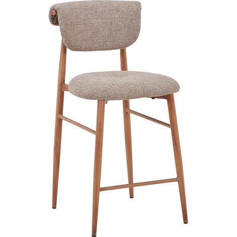 ADRIA - Tabouret en tissu taupe pieds couleur bois