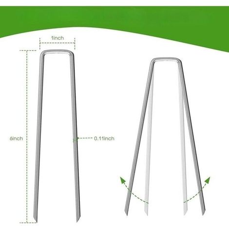 50 Stück U-förmige Gartenpfähle 150 mm x 30 mm aus verzinktem Stahl zur Befestigung von Unkrautvlies, Befestigungsklammern. (1/5)