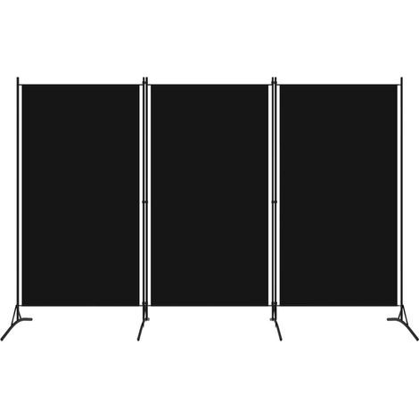 Dreiteiliger schwarzer Raumteiler, 260 x 180 cm, mit breiten Füßen, freistehende Trennwand zur Raumaufteilung, schwarz (1/4)