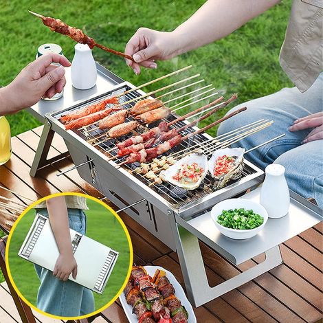Petit barbecue portable au charbon de bois : Mini barbecue de table pliable pour le camping, les pique-niques et la plage , portable, pliable (1/5)