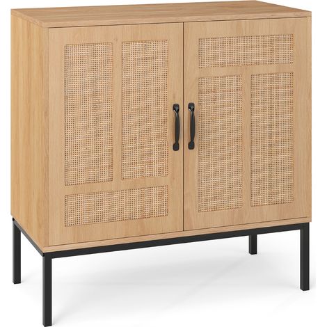 Credenza  Armadietto boho asimmetrico ripiano regolabile 3 posizioni armadio rattan cucina Naturale (1/4)