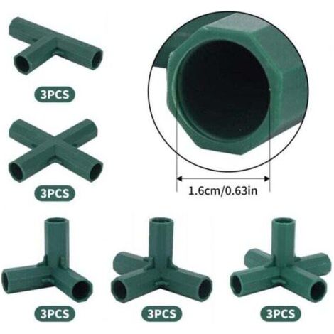 Lot de 15 Connecteurs De Cadre De Serre, Connecteurs d'angle pour Cadre De Jardin Tige d'hélice de 16 mm 5 Types de Support Stable Robuste pour Serre (1/3)