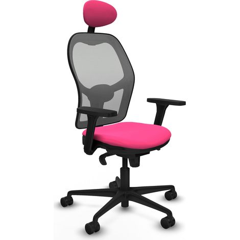 Jorquera sincro malla gris similpiel rosa brazos 3D base nailon cabecero fijo ruedas 65mm nailon (1/5)