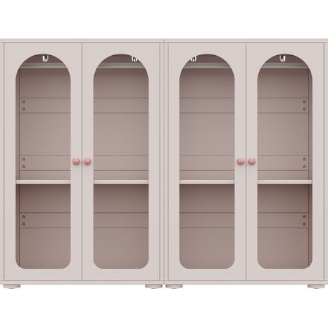 CAIziArmoire à 2 portes, armoire laquée, armoire de rangement pour chambre, armoire pour enfant, avec penderie, portes transparentes en acrylique, poignées en céramique, rose bébé, lot de 2, 160×50×12