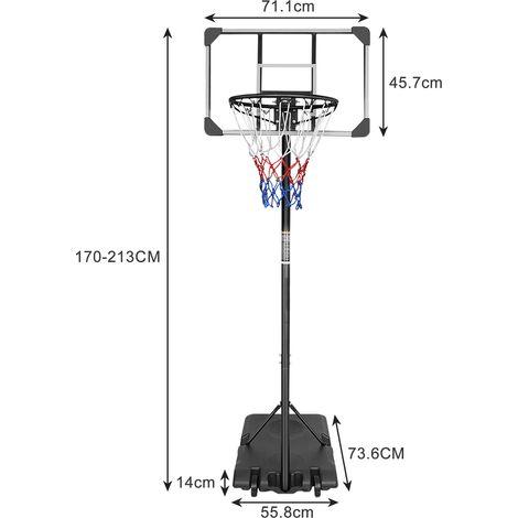 Canestro da basket portatile 170-213 cm in metallo nero con ruote, interno/esterno (1/5)