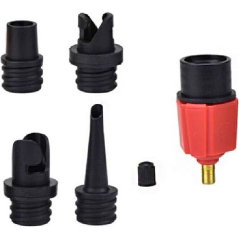Adaptateur de valve de compresseur de voiture vers pompe de gonflage, adaptateur de valve de gonflage avec 4 buses pour matelas gonflable, bouée/piscine, lit/canapé gonflable, bateau, kayak, SUP, etc.