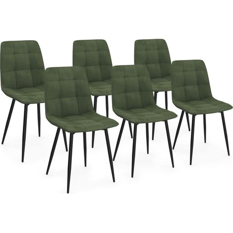 Lot de 6 chaises MILA en velours vert kaki pour salle Ă manger (1/5)