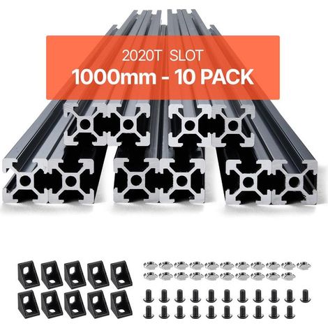 Pour vos projets CNC et gravure laser, profilés aluminium 2020 stables et faciles à monter, 1000 mm noir (1/5)