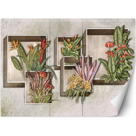 Fototapete Blumen Pflanzen Abstrakt Beton 100x70 cm