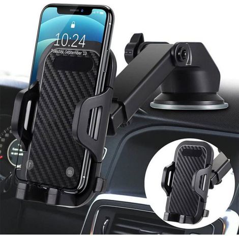 Support Téléphone - Ventouse Rétractable - Pour Sortie D'Air Et Pare-Brise - Noir - 1 Pièce (1/4)