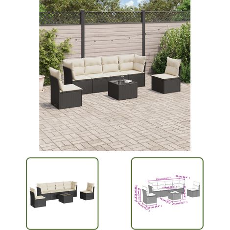 The Living Store Salon de jardin 7 pcs avec coussins noir résine tressée - Ensemble Salon De Jardin - Mobilier De Jardin - Résine Tressée - Rotin Synthétique - Meuble D'extérieur (1/3)