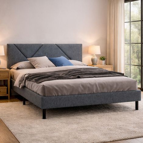 Cama doble Hypnos, somier para dormitorio, ropa de cama por habitación, soporte de colchón, apto para colchón de 160 x 200 cm, gris (1/5)
