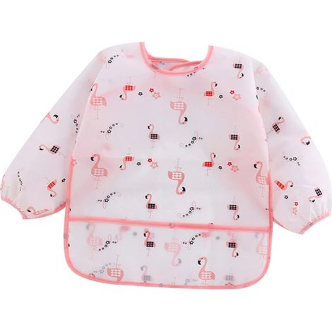 Tablier Bébé Polyester à Manches Longues Imperméable, Flamant Rose (1/5)