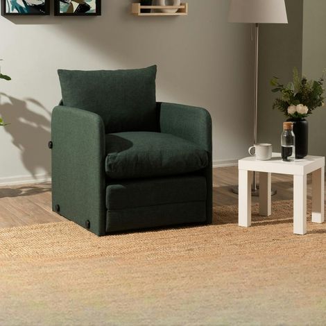 Fauteuil convertible vert foncé lin couchage 200 cm ORURO (1/5)