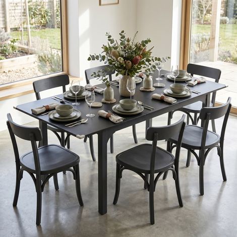 Table à manger extensible 4‑6 personnes 120‑160 cm pieds acier noir, design moderne cuisine (1/5)