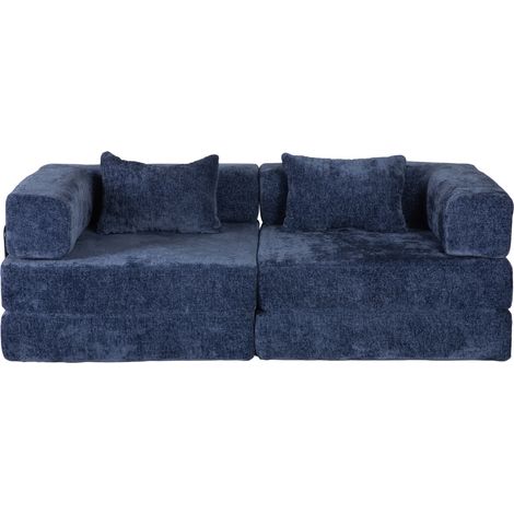 Divano letto da pavimento pieghevole modulare in ciniglia, 2 posti, blu scuro, MODENUIT (1/5)