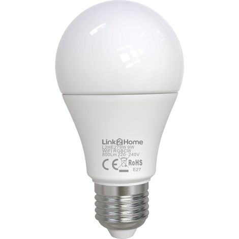 Link2Home L2HE279W Wi-Fi LED ES (E27) Opal GLS Dimmable Bulb, White + RGB 800 lm 9W LTHE279W (1/3)