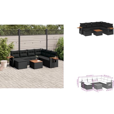 The Living Store Salon de jardin 8 pcs avec coussins noir résine tressée - Canapés de jardin (1/3)