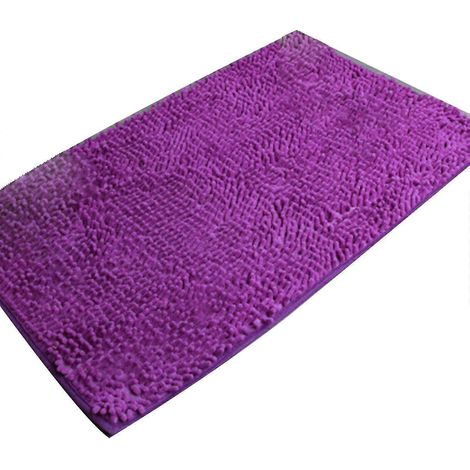 Tapis de bain en chenille douce, moelleuse et confortable, super absorbante et épaisse, antidérapante-Purple (1/5)