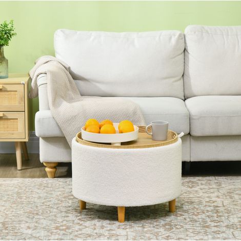 fauteuil salon rangement pouf coffre rond 56 cm blanc OKMYHOME (1/5)
