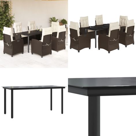 7-tlg. Garten-Essgruppe mit Kissen Braun Poly Rattan - Gartentisch - Gartenstuhl (1/5)