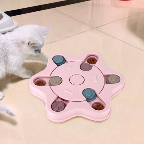 Gamelle portable en plastique rose hexagonale, jouet éducatif et interactif pour chiens et chats, avec gamelle pour nourriture pour animaux. (1/5)