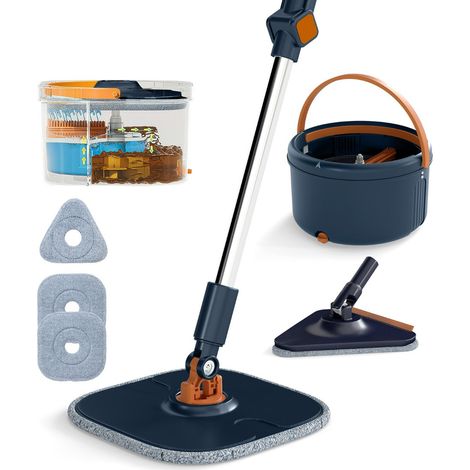 Set secchio e mocio 35,5 x 20 cm sistema di risparmio idrico testina triangolare e rettangolare in PP blu navy 200018366