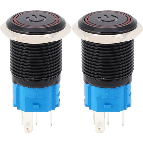 2 interrupteurs métalliques autobloquants noirs, protection IP65, avec voyant LED et symbole, 16 mm (rouge 220 V CA)