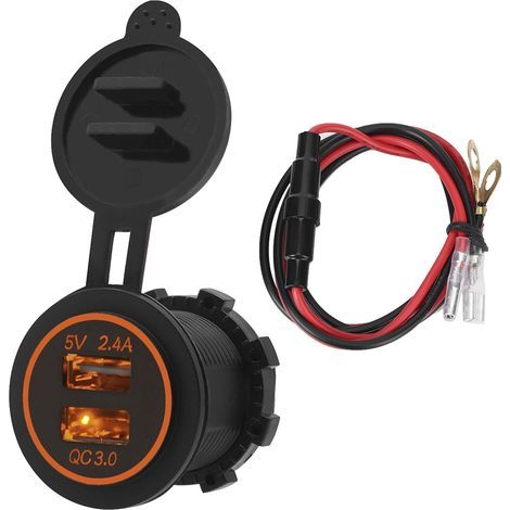 Chargeur Voiture Double USB Étanche Charge Rapide QC 3.0 pour Téléphone et Tablette - Orange - 12V/24V (1/5)