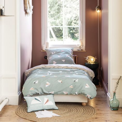 Parure de lit enfant 140x200 coton Terre de Nuit Petits papiers