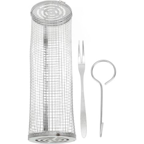 Panier de Barbecue roulant, grille ouverte, grillage en acier inoxydable, cylindre, gril pour poisson, légumes, frites L (1/5)
