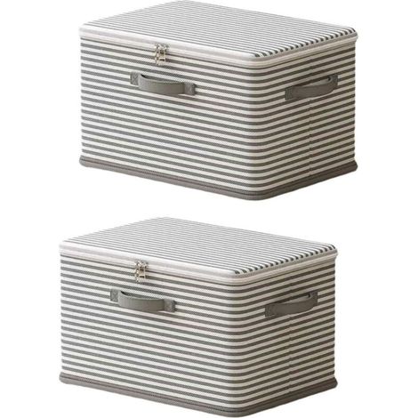 Set of 2 foldable and portable striped storage boxes for clothes, with handle and zipper, 38 x 26 x 26 cm