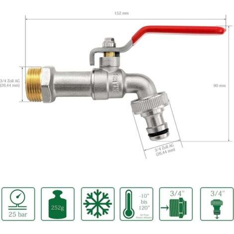 NALOOKAMIC  3/4'' Pouce (20/27) Robinet d'eau en Laiton de Qualité Supérieure, Résistant à la Rouille et au Gel + Raccord de Tuyau