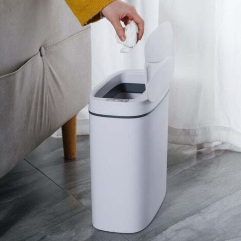 Poubelle automatique de 14 litres à capteur et à ouverture au pied, adaptée aux cuisines, salles de bains ou bureaux. (1/3)