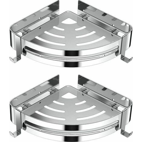 Shower Corner Holder, Stainless Steel Bathroom Holder No Drilling Required with 4 Hooks, 2 Pack (Silver) YMYNY (1/4)