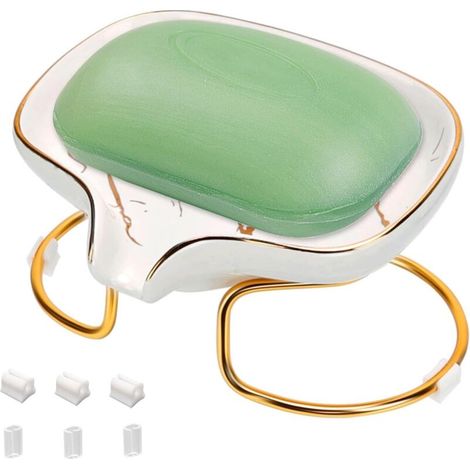 2 Stück Seifenschale aus Keramik - Selbstentwässernde Seifenablage mit separatem Ablauf - Für Bad, Waschbecken & Küche - Weiß