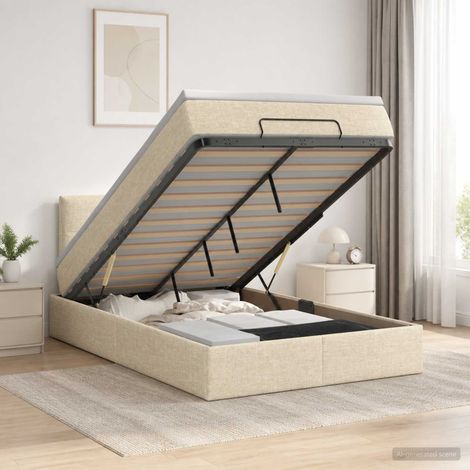 Cama otomana con colchón con cabecera Crema 120 x 200 cm Tela (1/5)