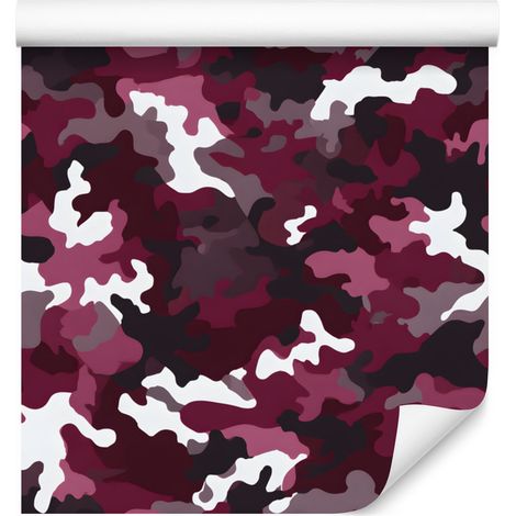 Papel pintado de camuflaje militar en tonos burdeos y morado para salón y dormitorio, 50x1000 mm. (1/5)