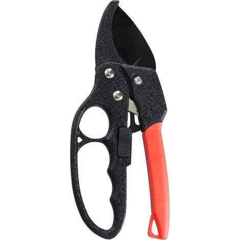 Secateur Cremaillere Noir Rouge Lame SK5 Coupe 25 mm Poignee Ajouree Economie Effort 19,7x8 cm Plantes Haies Fleurs Mains Faibles Jardinage Senior Balcon (1/5)