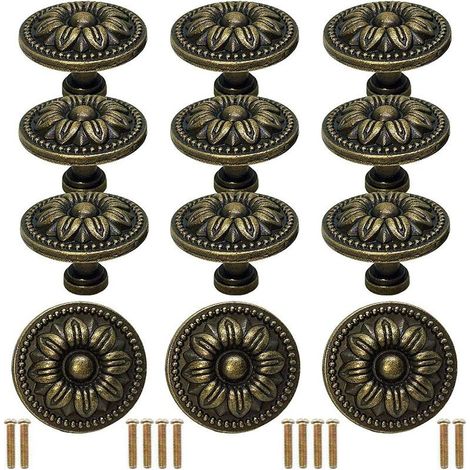 12pcs Bouton Tiroir Vintage avec Vis, Poignées de Meuble Cuisine Bouton Porte de Meuble de Pull Poignée, pour Commode Placard Armoire (1/5)
