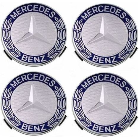 Lot de 4 cache-moyeux compatibles avec Mercedes Benz 75 mm - Bleu, (1/4)