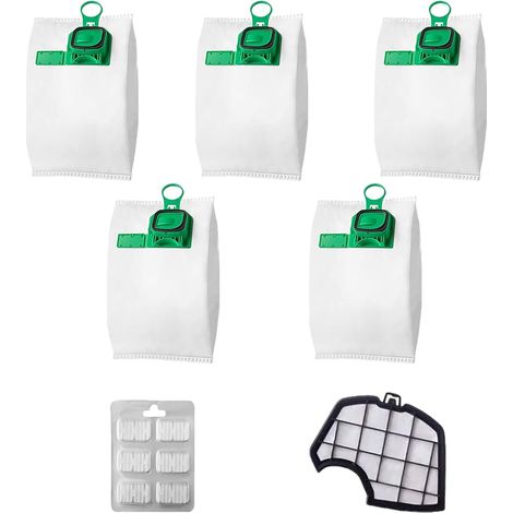 5 Sacs Aspirateur - 1 Filtre - Accessoires Vorwerk Kobold - Filtration 5 Couches - Pour VK140 VK150 FP140 FP150 - Blanc (1/5)