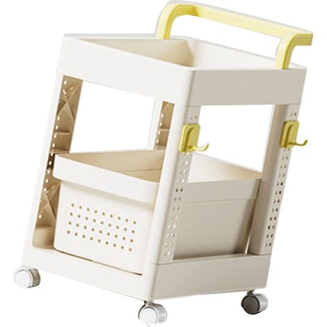 Chariot de rangement gain de place en plastique à roulettes organisateur avec crochets et poignée pour bureau chambre dortoir classe sans tiroir (1/4)