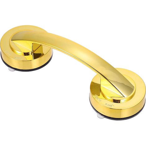 Poignée d'appui à ventouse pour baignoire et douche - Taille moyenne - Poignée de sécurité dorée avec ventouse puissante sans perçage - Réutilisable - Ergonomique - Poignée épaisse pour (1/5)